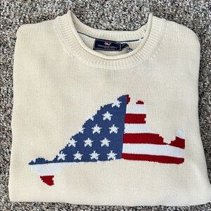 New Vineyard Vines Cream Crewneck with Martha’s Vineyard Flag Graphic